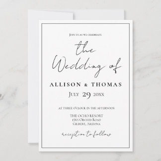 Simple Script Black and White Wedding Invitation