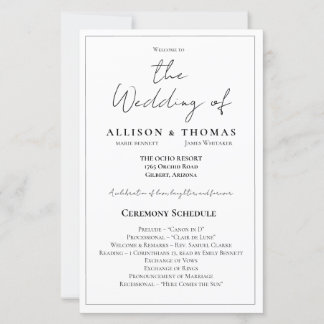 Simple Script Black and White Wedding Program