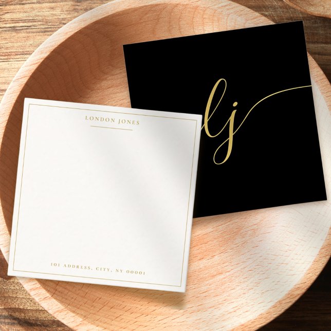 Simple Script Black Gold Personalised Stationery Card (Creator Uploaded)