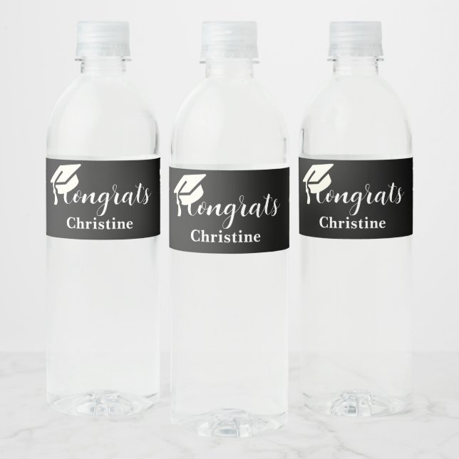 Simple script black  graduation water bottle label (Bottles)