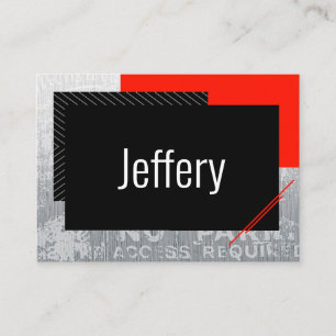 Simple script, black, grey, white stripe place card