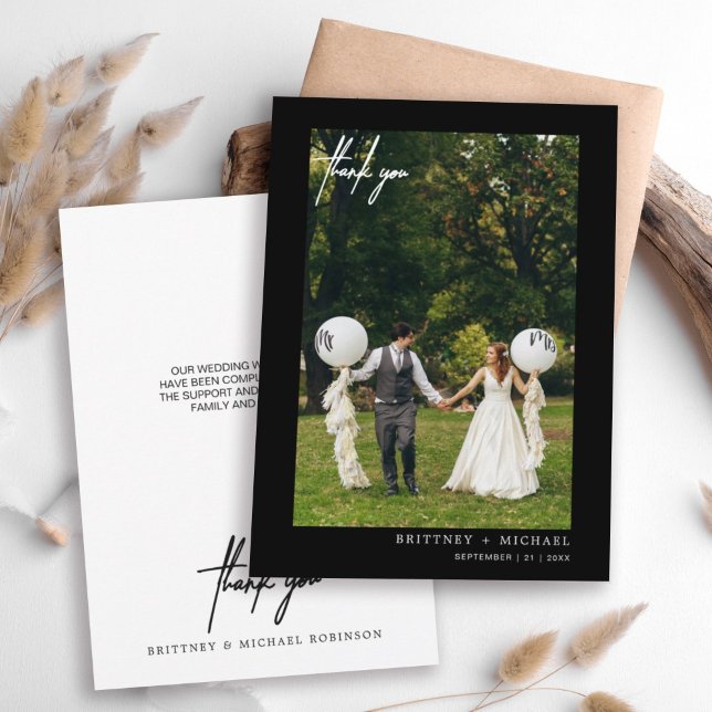 Simple Script Black Modern Photo Thank You Card (Creator Uploaded)