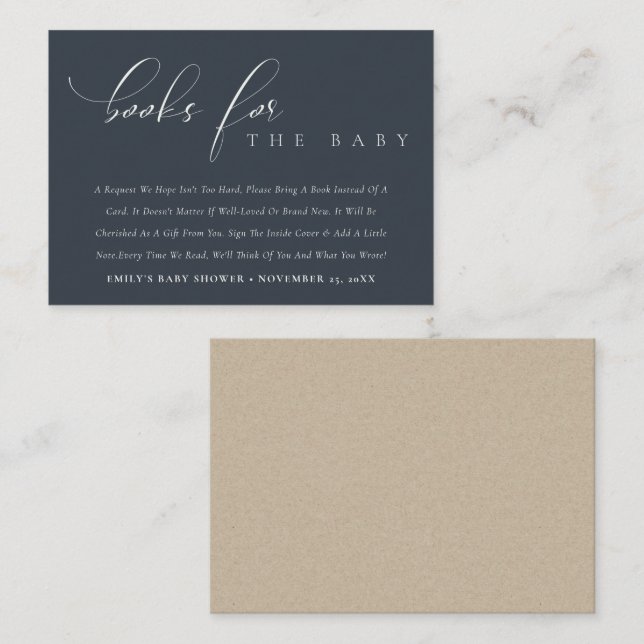 Simple Script Black Navy Books for Baby  Enclosure Card (Front/Back)