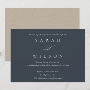 Simple Script Black Navy Couples Shower Invite