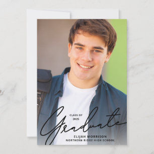 Simple Script Black Overlay Photo Graduation Party Invitation