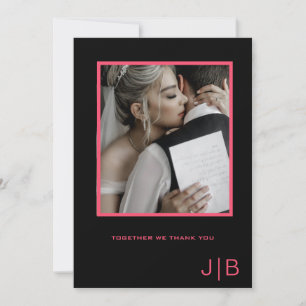 Simple script black & pink minimalist photo thank you card