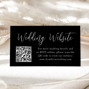 Simple Script Black Wedding Website QR Code Enclosure Card