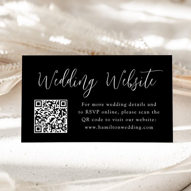 Simple Script Black Wedding Website QR Code Enclosure Card (Creator Uploaded)