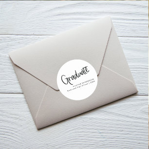 Simple Script Black & White Graduation Classic Round Sticker