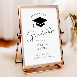 Simple Script Black & White Graduation Welcome Poster