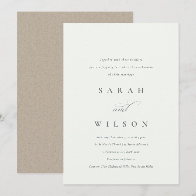 Simple Script Black White Kraft Wedding Invite (Front/Back)