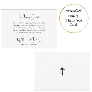 Simple Script Black White Orthodox Funeral         Thank You Card