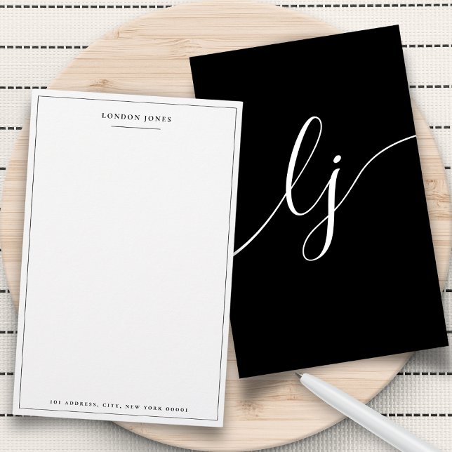 Simple Script Black White Personalised Stationery (Creator Uploaded)