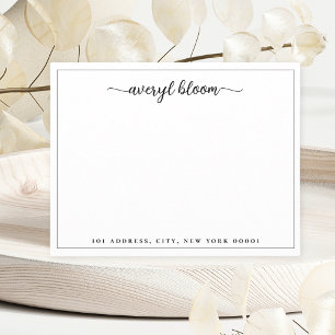 Simple Script Black White Personalised Stationery  Card