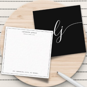 Simple Script Black White Personalised Stationery Card