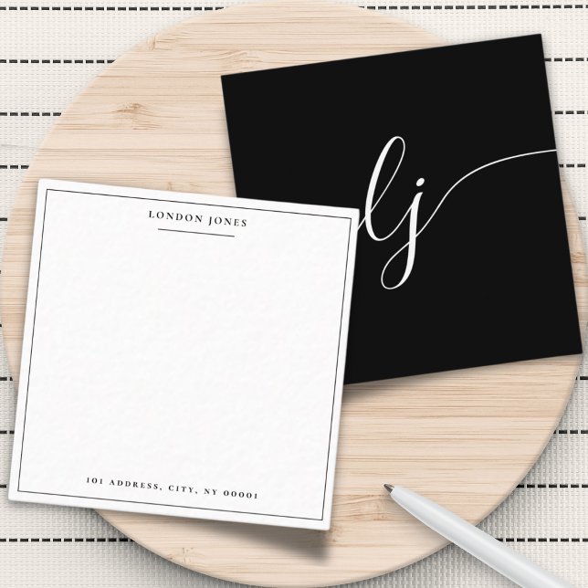 Simple Script Black White Personalised Stationery Card (Creator Uploaded)