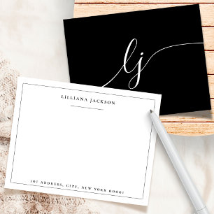 Simple Script Black White Personalised Stationery Card