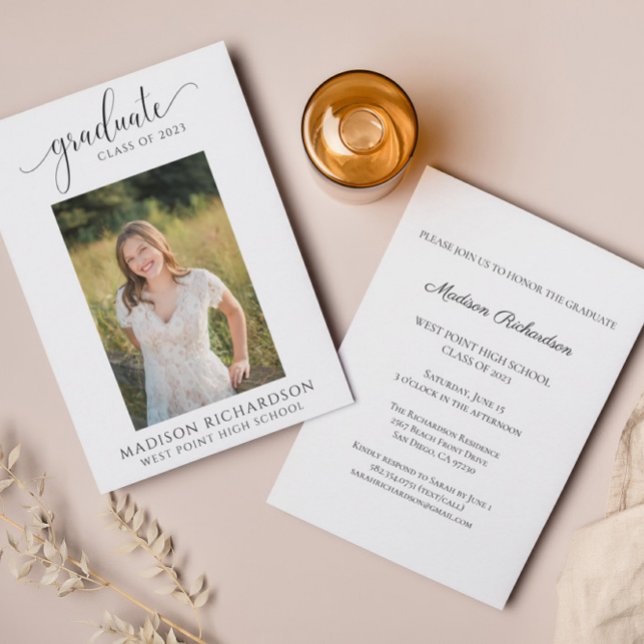 Simple Script Black & White Photo Graduation Party Invitation (Creator Uploaded)