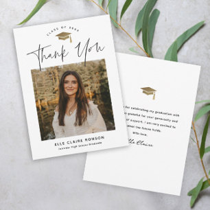 Simple Script Black & White Photo Graduation Thank You Card