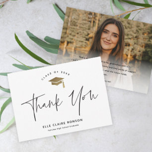 Simple Script Black & White Photo Graduation Thank You Card