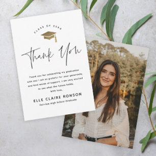 Simple Script Black & White Photo Graduation Thank You Card