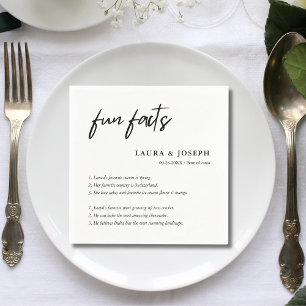 Simple Script Black White Wedding Fun Facts Napkin