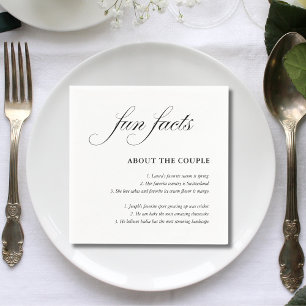 Simple Script Black White Wedding Fun Facts Napkin
