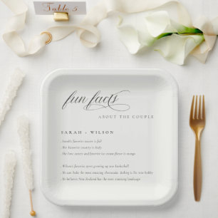 Simple Script Black White Wedding Fun Facts Paper Plate