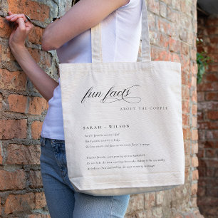 Simple Script Black White Wedding Fun Facts Tote Bag