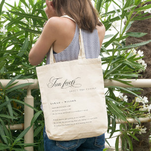 Simple Script Black White Wedding Fun Facts Tote Bag