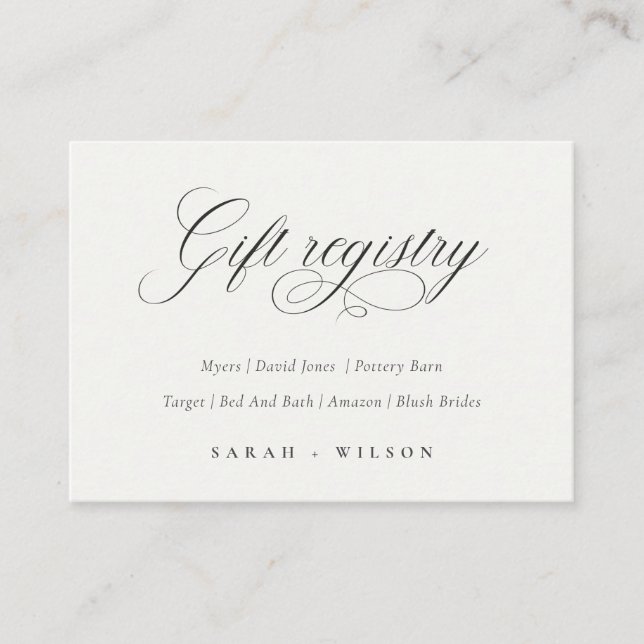 Simple Script Black & White Wedding Gift Registry Enclosure Card (Front)