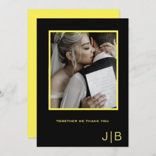 Simple script black & yellow minimalist photo  thank you card