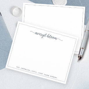 Simple Script Blue Border Personalised Stationery  Card