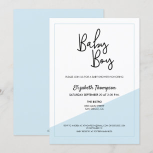 Simple Script Blue Modern Baby Boy Shower Invitation