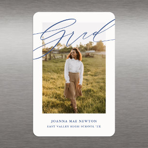 Simple Script Blue Photo Graduation Announcement Magnet