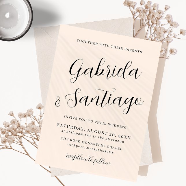 Simple Script Blush Pink and White Wedding Invitation (Creator Uploaded)