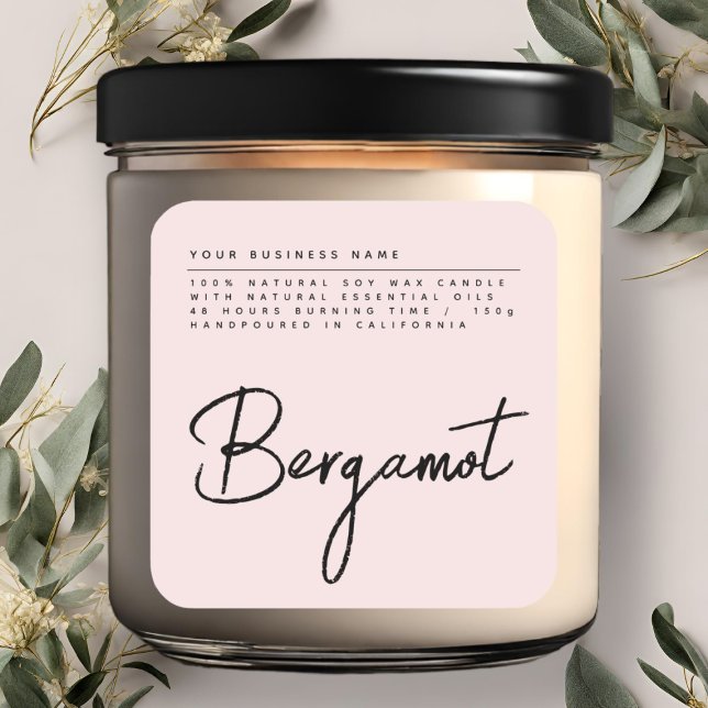 Simple script blush pink candle product label (Creator Uploaded)