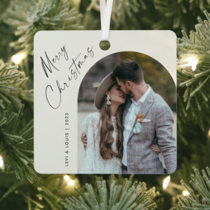 Simple Script Boho Arch Photo Christmas Metal Tree Decoration