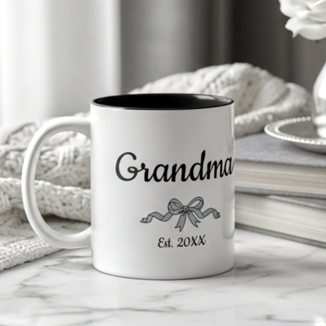 Simple Script Bow Grandma Est. Year Two-Tone Coffee Mug (Creator Uploaded)