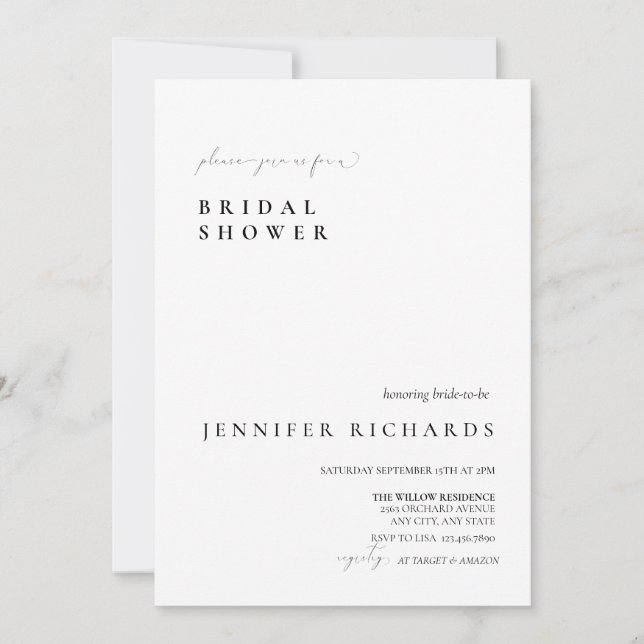 Simple Script Bridal Shower Invitation (Front)