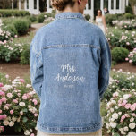 Simple Script Bride Denim Jacket<br><div class="desc">Cute and easy to personalise jean jacket for your wedding! Both adorable for photos and a keepsake. Change out the last name and the wedding year to your own date! Also makes a great gift for bridal showers, bachelorette parties and more. Personalised Simple Minimal Wedding Script Wife Est. Date Bride...</div>