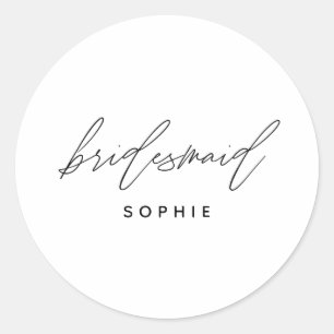 Simple Script Bridesmaid Personalised Name Custom Classic Round Sticker