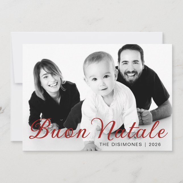 Simple Script Buon Natale Family Photo Holiday (Front)