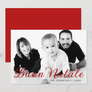 Simple Script Buon Natale Family Photo Red Holiday Card