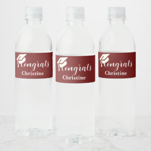 Simple script burgundy graduation water bottle  label