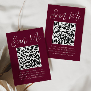 Simple Script Burgundy QR Code Wedding RSVP Enclosure Card