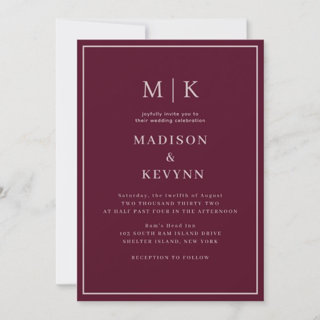 Simple Script Burgundy Red Formal Wedding  Invitation (Front)