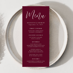 Simple Script Burgundy Wedding Menu