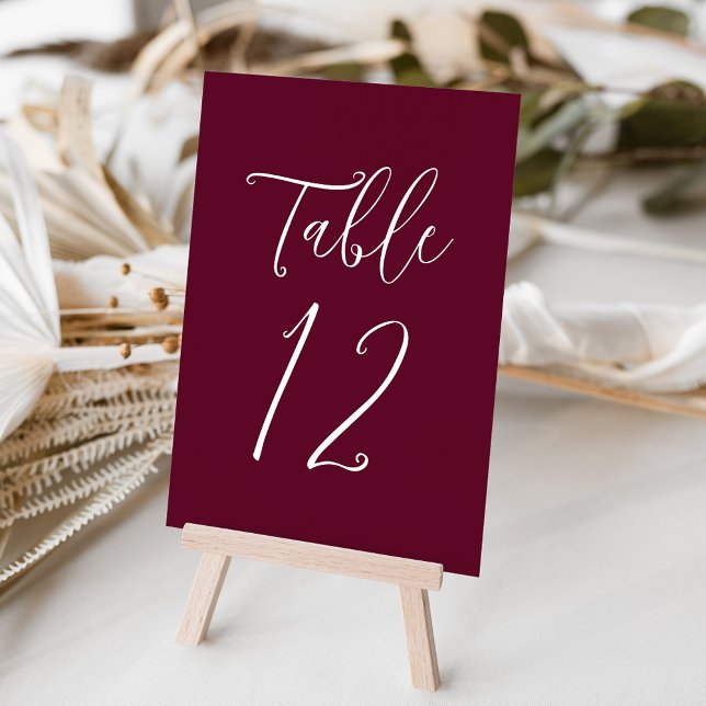 Simple Script Burgundy Wedding Table Number (Creator Uploaded)