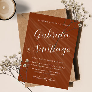 Simple Script Burnt Orange and White Wedding Invitation